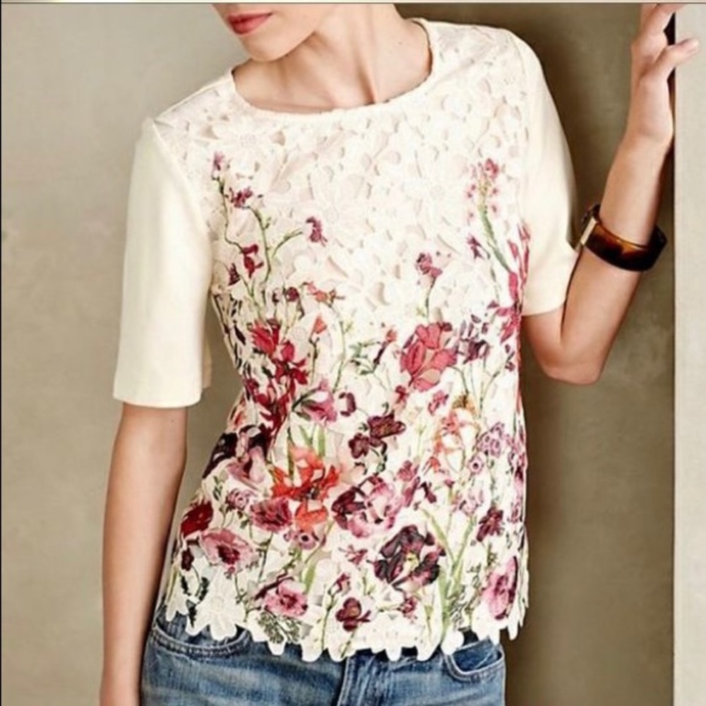 ANTHROPOLOGIE Sunday in Brooklyn Lace Floral Top
